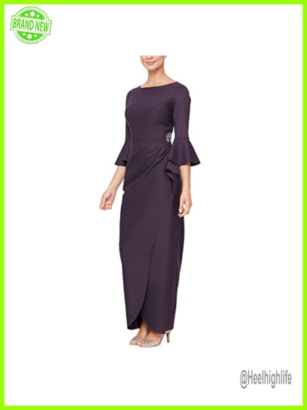 Women's Long Sheath Dress Bell Sleeve Ruched Formal Evening Gown